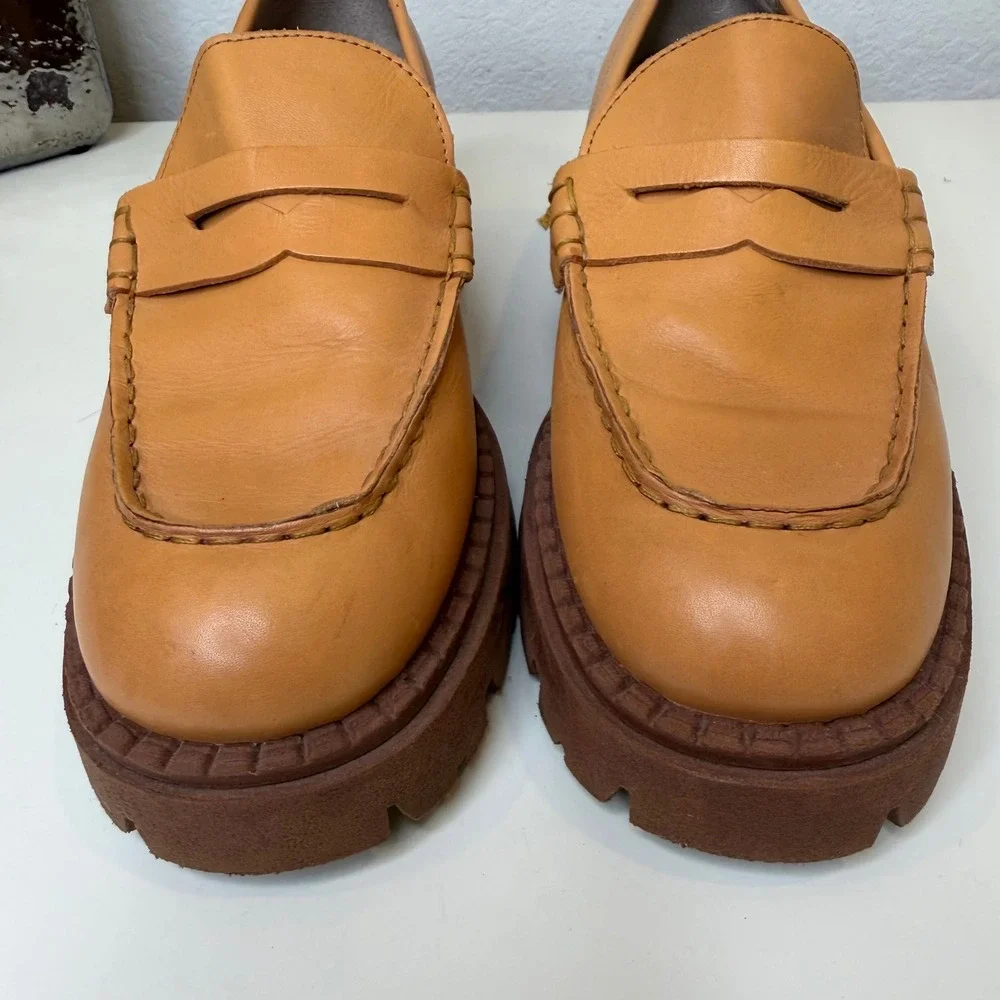 Free People Penny Loafers Womens Saffron Leather Chunky Lug Sole Academia 38
